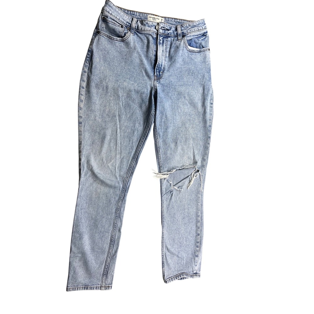 Abercrombie Curve Love High Rise Skinny Jeans Size 28 Light Wash Distressed Knee